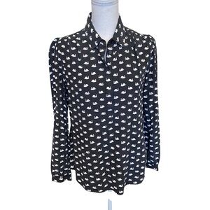 Kate Spade Black Swan Print Silk Blend Womens Size Medium Long Sleeve Shirt